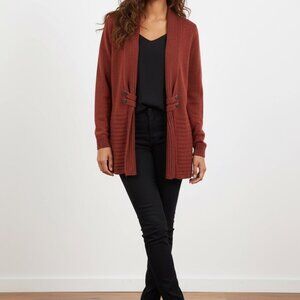 Fortune Ivy Rust Open Front Ribbed Shawl Collar Cardigan Sweater - Medium NWOT